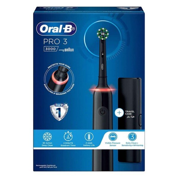Brosse à dents électrique ORAL-B Vitality Pro3 3500 avec technologie BRAUN, design noir avec étui H&O Parapharmacie - Algérie