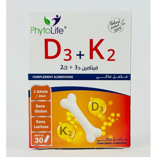 PHYTOLIFE Vitamine D3 + K2 B/30 H&O Parapharmacie - Algérie PHYTOLIFE Vitamine D3 + K2 B/30 H&O Parapharmacie - Algérie