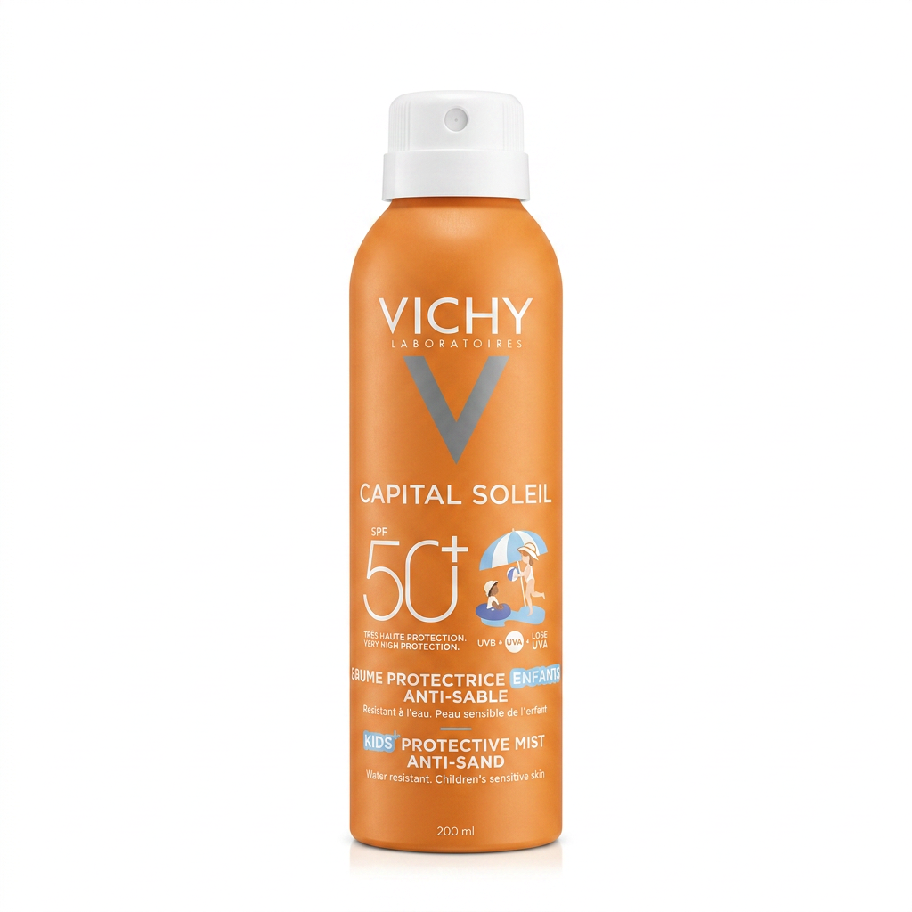 Vichy – Capital Soleil Brume Protectrice Anti-Sable Enfants SPF 50+ – Très haute protection UVA/UVB, résistante à l’eau – 200 ml H&O Parapharmacie - Algérie Vichy – Capital Soleil Brume Protectrice Anti-Sable Enfants SPF 50+ – Très haute protection UVA/UVB, résistante à l’eau – 200 ml H&O Parapharmacie - Algérie