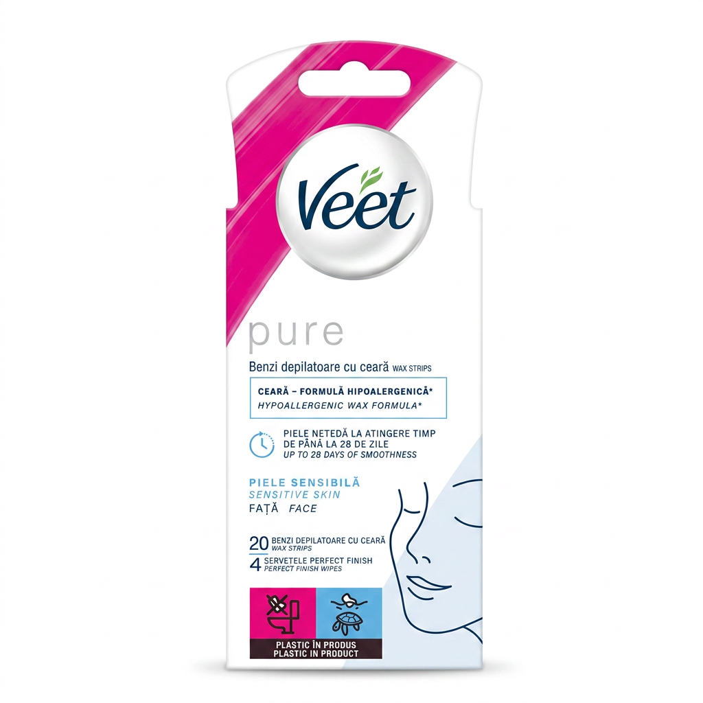 Veet – Pure Wax Strips – Épilation visage peau sensible – 20 bandes, 4 lingettes H&O Parapharmacie - Algérie Veet – Pure Wax Strips – Épilation visage peau sensible – 20 bandes, 4 lingettes H&O Parapharmacie - Algérie