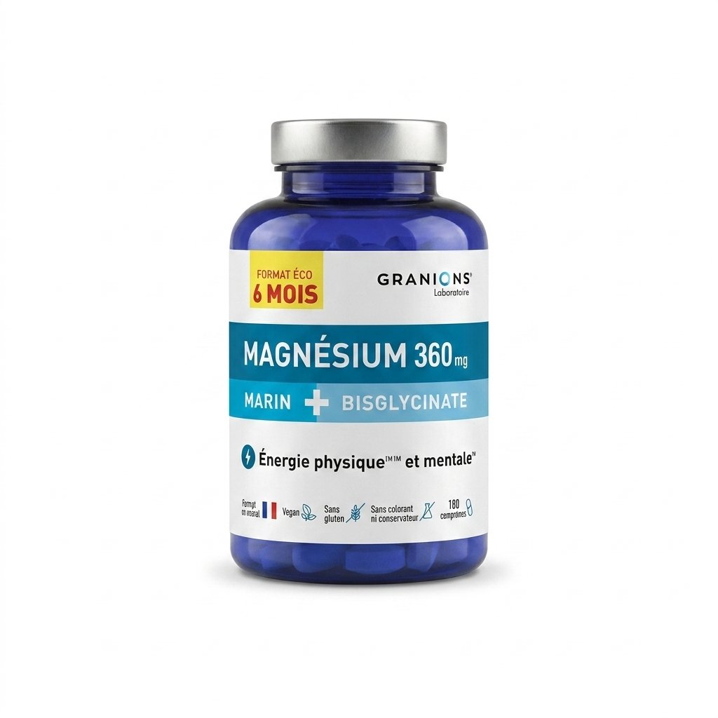 Granions – Magnésium 360mg Marin Bisglycinate – Soutien de l’énergie physique et mentale – 180 capsules H&O Parapharmacie - Algérie Granions – Magnésium 360mg Marin Bisglycinate – Soutien de l’énergie physique et mentale – 180 capsules H&O Parapharmacie - Algérie