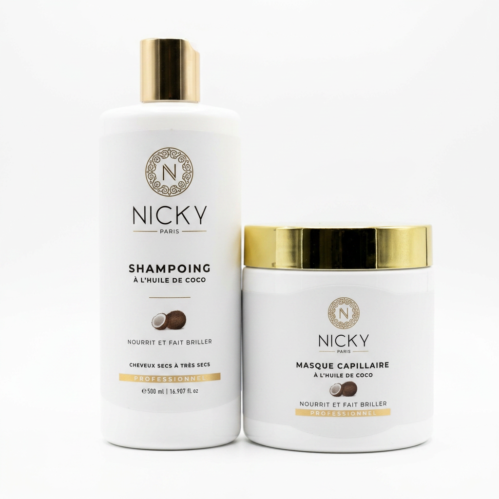 NICKY PARIS – Shampoing & Masque Capillaire à l’Huile de Coco – Nourrit et Fait Briller – 200ml H&O Parapharmacie - Algérie NICKY PARIS – Shampoing & Masque Capillaire à l’Huile de Coco – Nourrit et Fait Briller – 200ml H&O Parapharmacie - Algérie