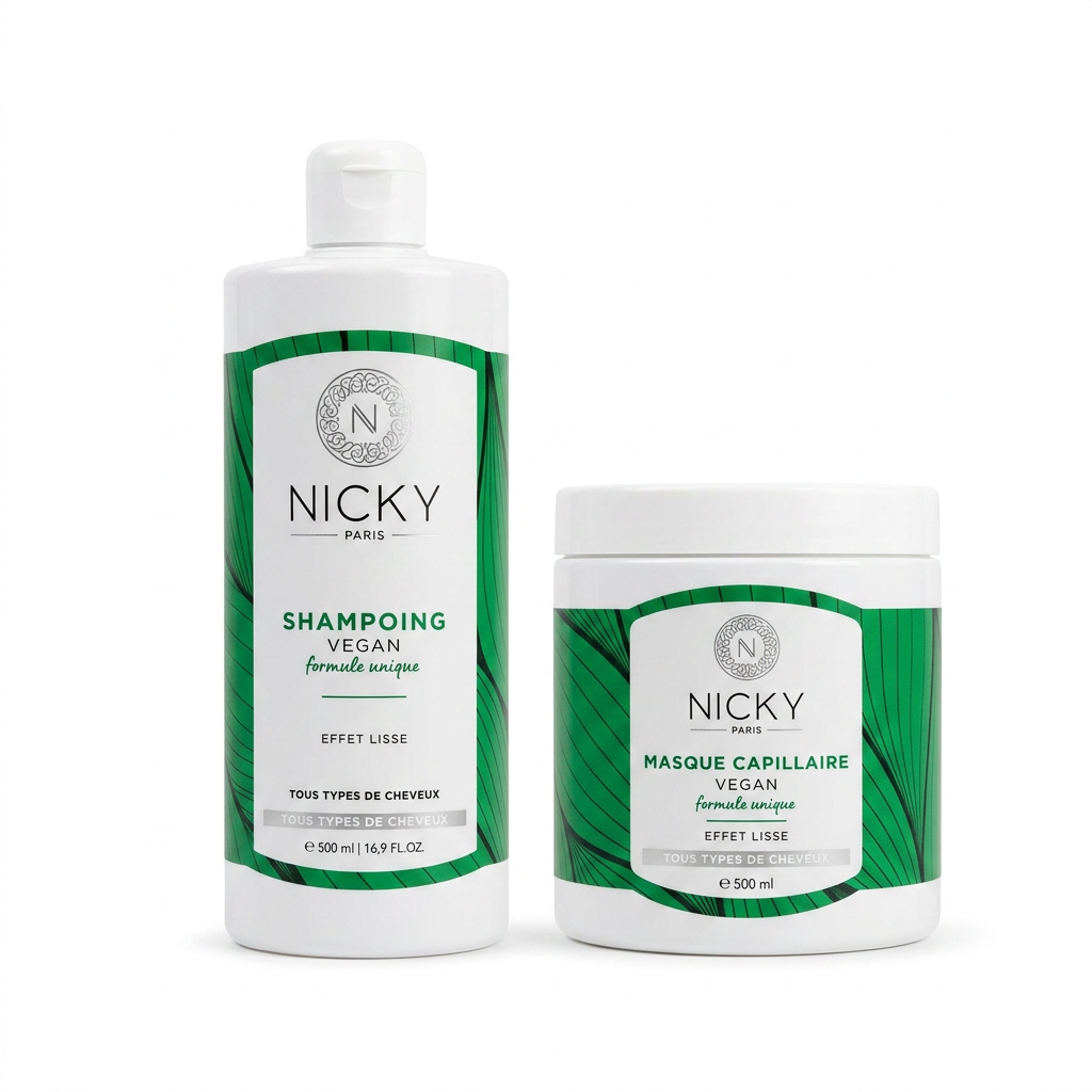 Nicky – Shampoing Vegan & Masque Capillaire Vegan – Cheveux Lisses – 210 ml H&O Parapharmacie - Algérie Nicky – Shampoing Vegan & Masque Capillaire Vegan – Cheveux Lisses – 210 ml H&O Parapharmacie - Algérie