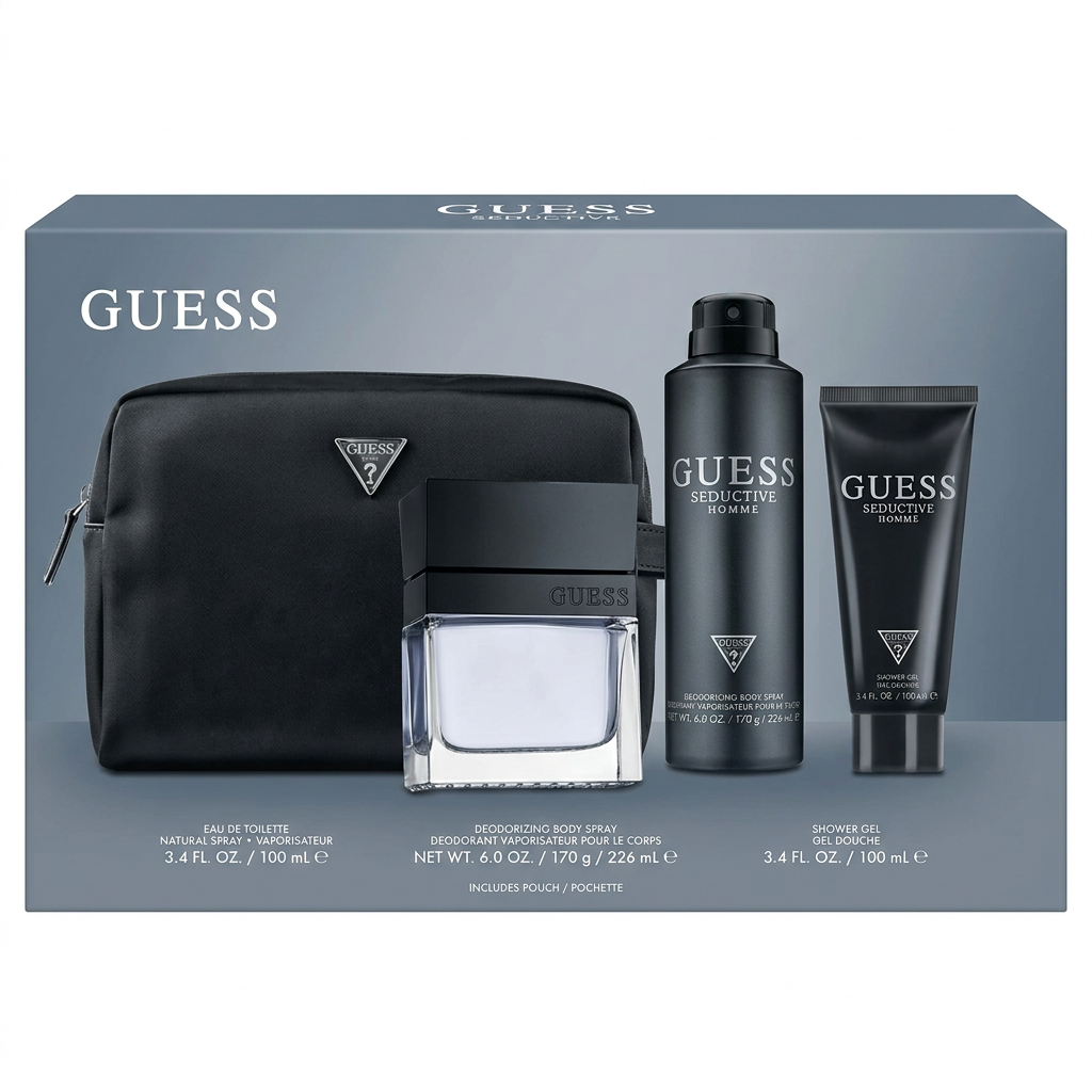 GUESS – Seductive Homme Eau de Toilette Coffret – Parfum masculin et produits corps – 100ml + 226ml + 100ml H&O Parapharmacie - Algérie GUESS – Seductive Homme Eau de Toilette Coffret – Parfum masculin et produits corps – 100ml + 226ml + 100ml H&O Parapharmacie - Algérie
