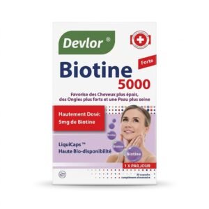 Devlor – Biotine 5000 – Cheveux, Ongles et Peau – 30 capsules
